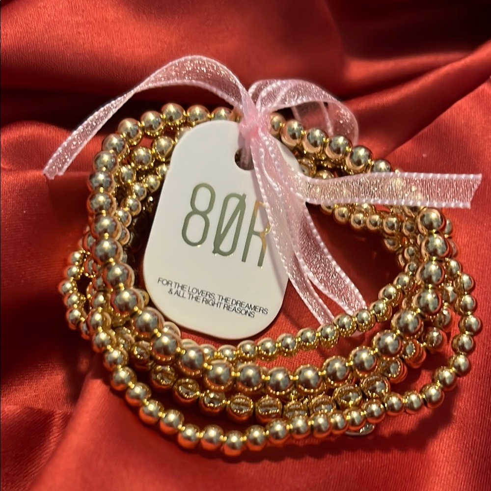8 Other Reasons Gold Beaded Bracelet Set of 5 18k Gold Plated🌹
